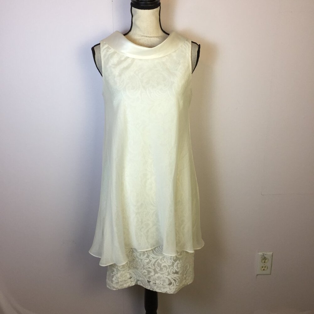 SLNY Sheath Dress Size 10 Womans White Lace Overlay Sequin Turtleneck Sleeveless